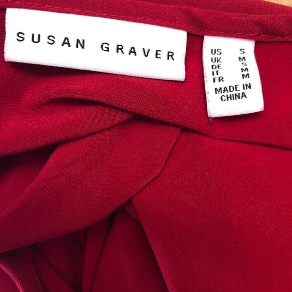 Susan Graver Women's Red Pleated Front Top Layered Lined Round Neckline Small - Picture 5 of 9